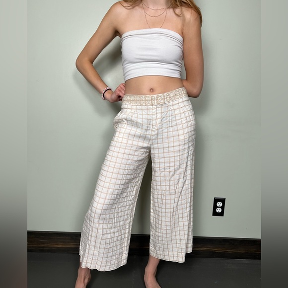 Elevenses Wide Leg Cream and Tan Pants Size 2 - Picture 1 of 11